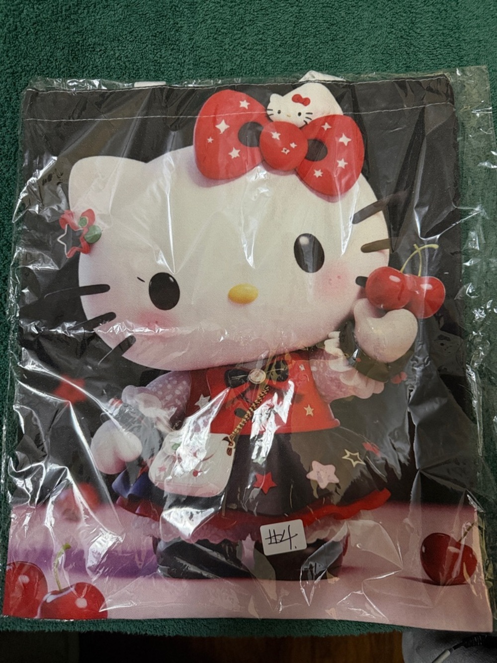 HK Black Tote with Red Bow and White Character
